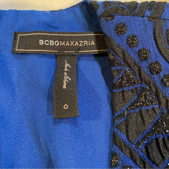 BCBGMaxAzria Hannelli woven evening dress, SZ 0, GUC, v-neck, fit/flare lined - Picture 13 of 14